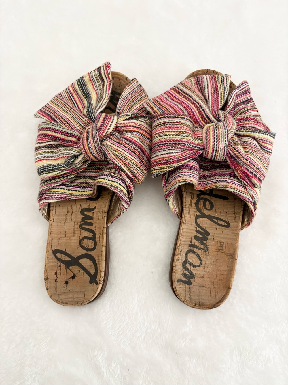 Sam Edelman Multistripe Knot Slide Sandals — Pink, Cream, Tan & Black